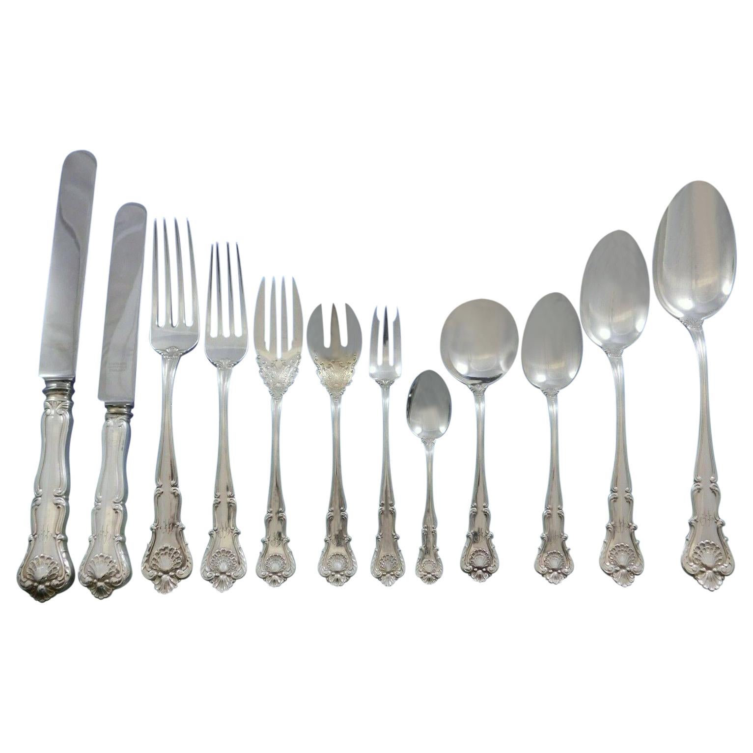 New Queens by Durgin Sterling Silver Flatware Set Service 96 Pcs "W" Mono For Sale