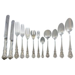 New Queens by Durgin Sterling Silver Flatware Set Service 96 Pcs "W" Mono