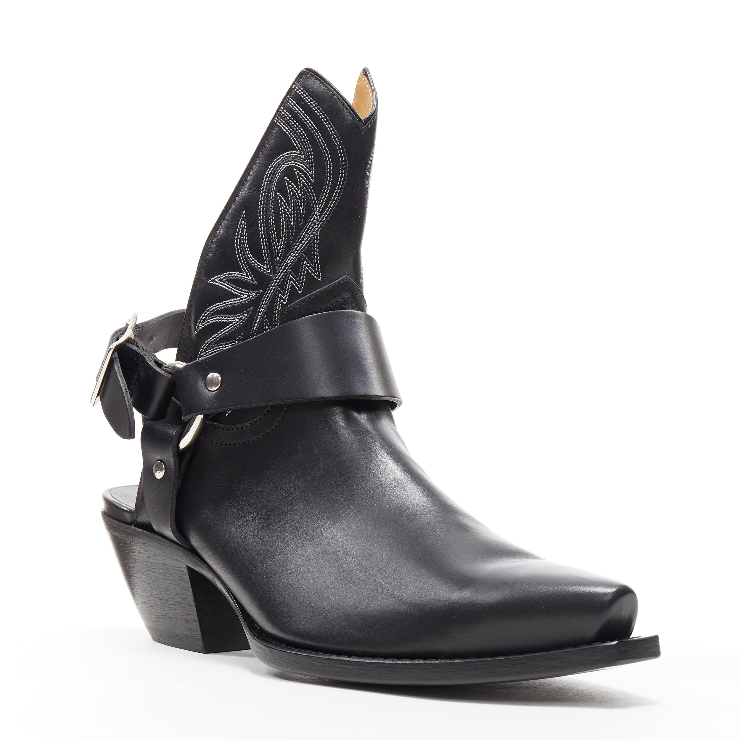 new R13 black leather western cut out open back harness buckle cowboy boots EU37
Brand: R13
Model Name / Style: Cowboy boot
Material: Leather
Color: Black
Pattern: Solid
Closure: Buckle
Extra Detail: Decorative white stitching. Silver hardware.