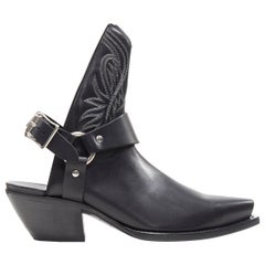 neu R13 schwarzes Leder Western Cut Out offener Rücken Gurt Schnalle Cowboy Stiefel EU37
