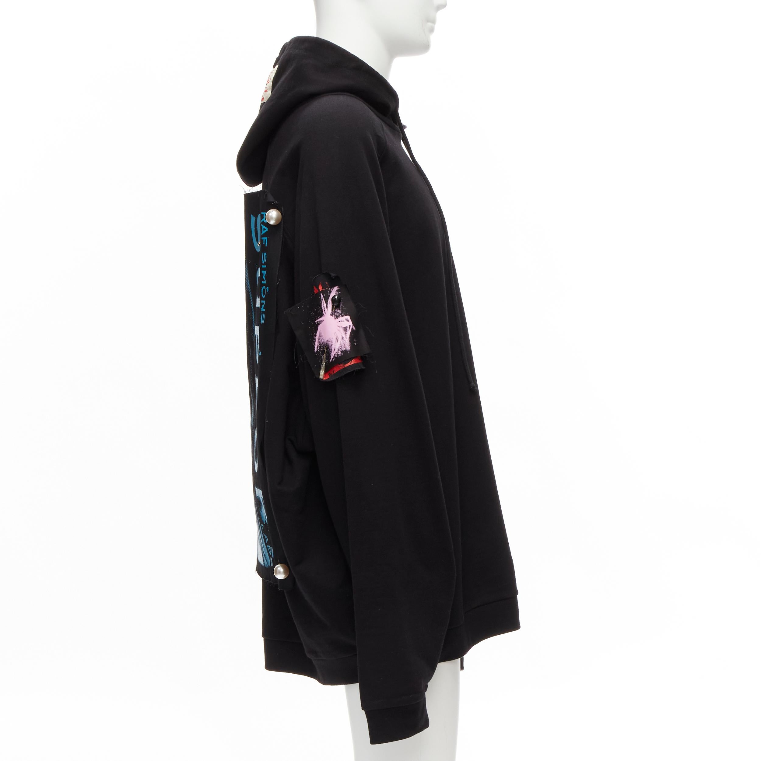 Men's new RAF SIMONS 2020 Support Labs  pearl pin brooch patchwork oversized hoodie 