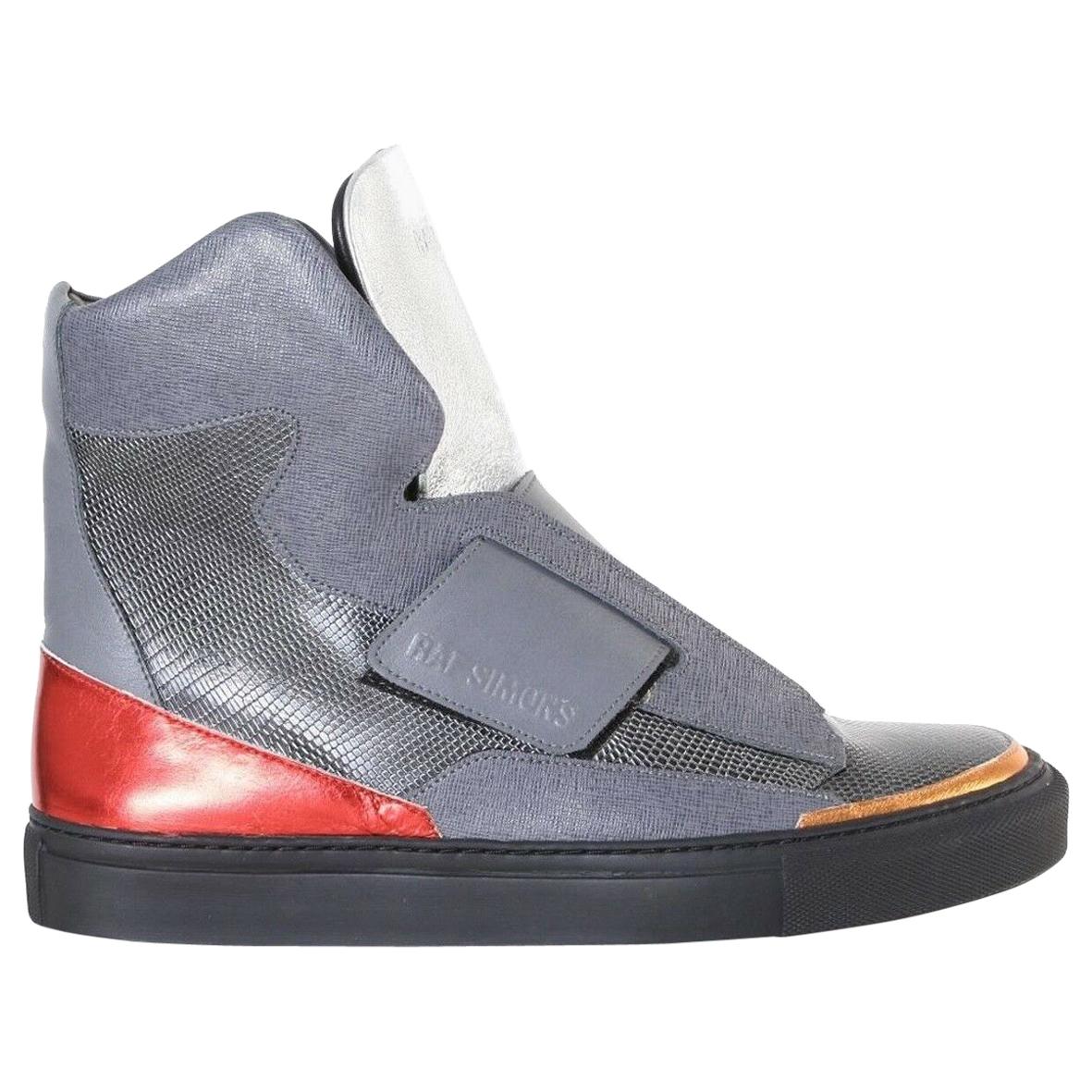 new RAF SIMONS STERLING RUBY silver strapped high top sneakers shoes EU40 US7