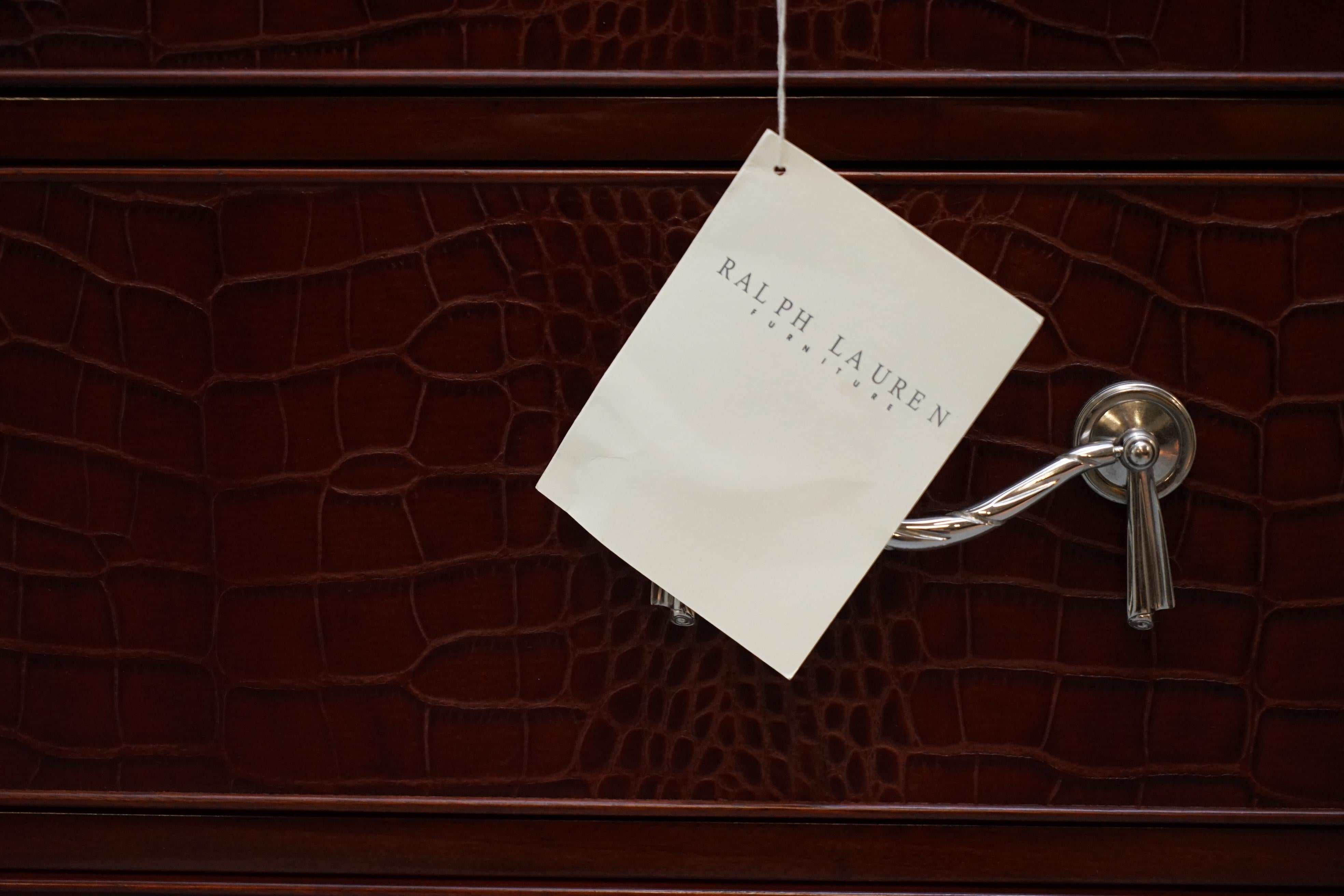 Ralph Lauren Brook Street Chest of Drawers Brown Alligator Leather 8
