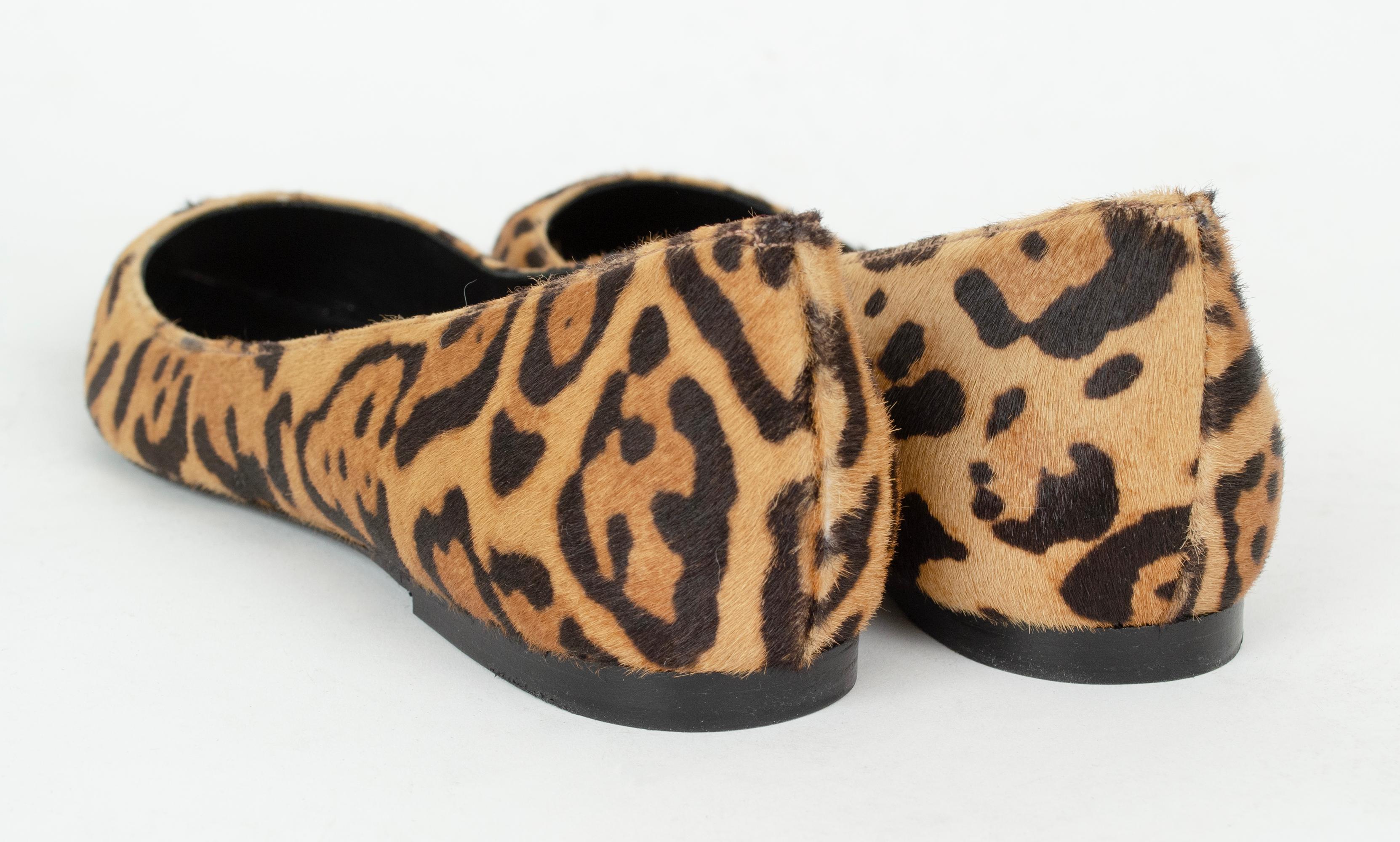 Women's or Men's New Ralph Lauren Purple Label Leopard Calf Hair Ballet Slides – 38.5 / 8, 2015 For Sale
