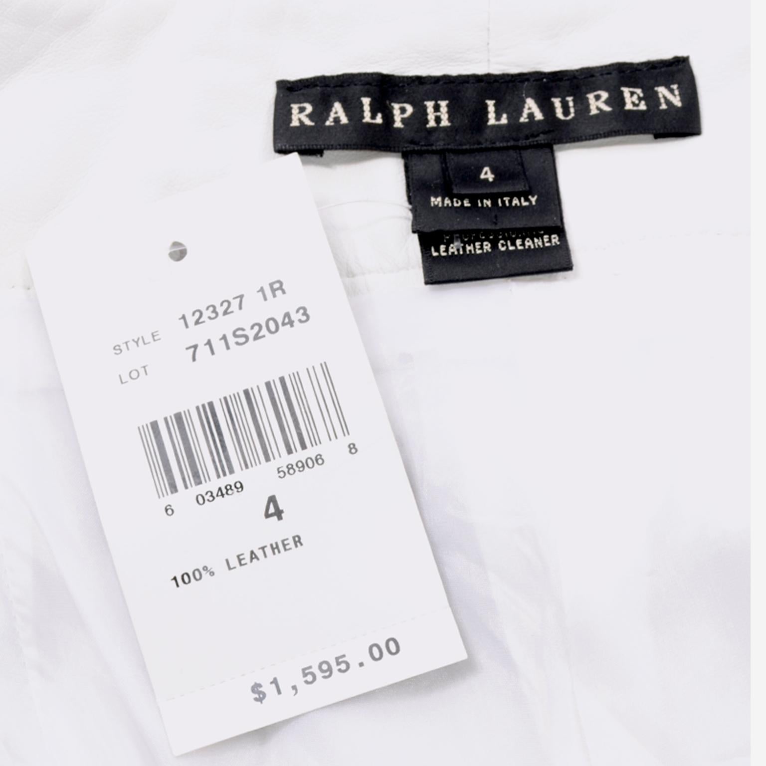 New Ralph Lauren White Leather Pants W Navy Blue Stripes w/ Original Tag 3