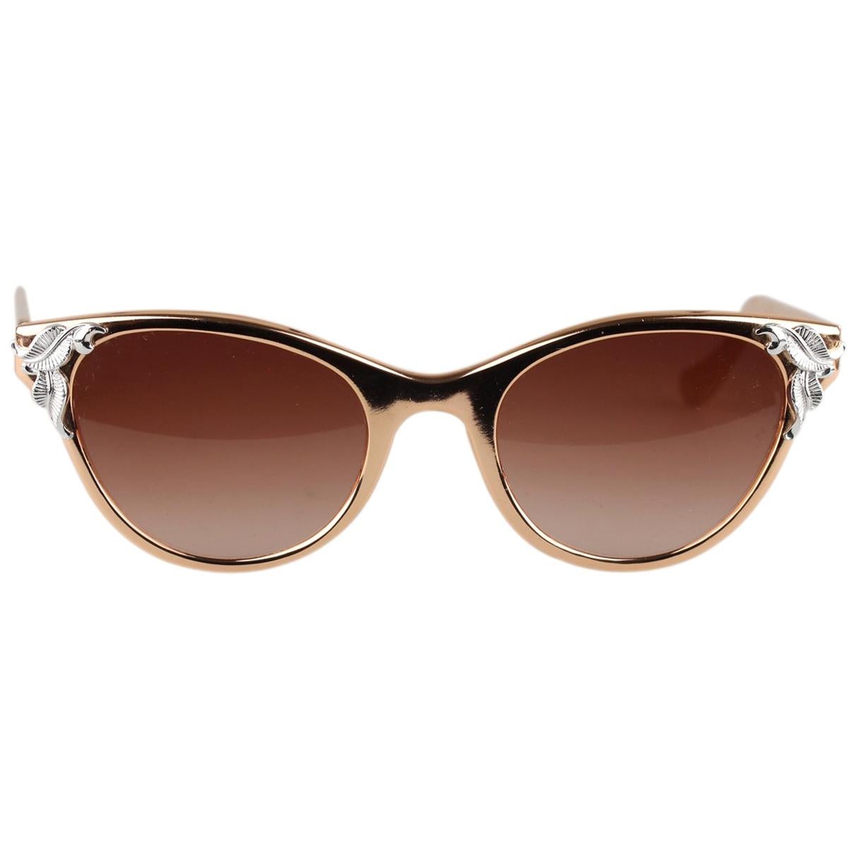 New Rama Vintage 1950s Alluminium Rose Gold Cat-Eye Sunglasses 125mm Wide