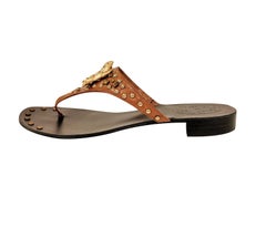 New Ramon Tenza Spain Gold Frog Flat Sandal Slide Sz 10