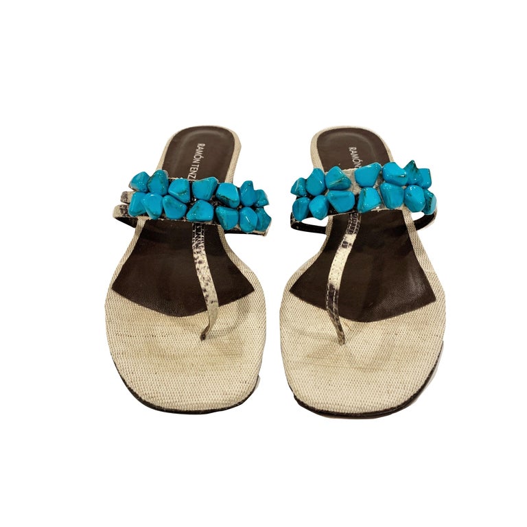 turquoise slide sandals