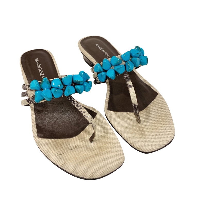 turquoise slide sandals