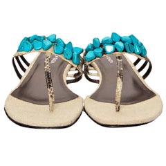 New Ramon Tenza Spain Turquoise Snakeskin Flat Sandal Slide Sz 8.5