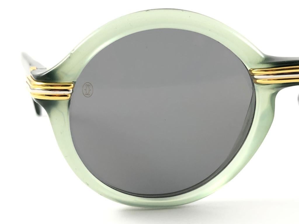 New Rare Cartier Cabriolet Round Jade & Gold 52MM 18K Sunglasses France 1990's 5