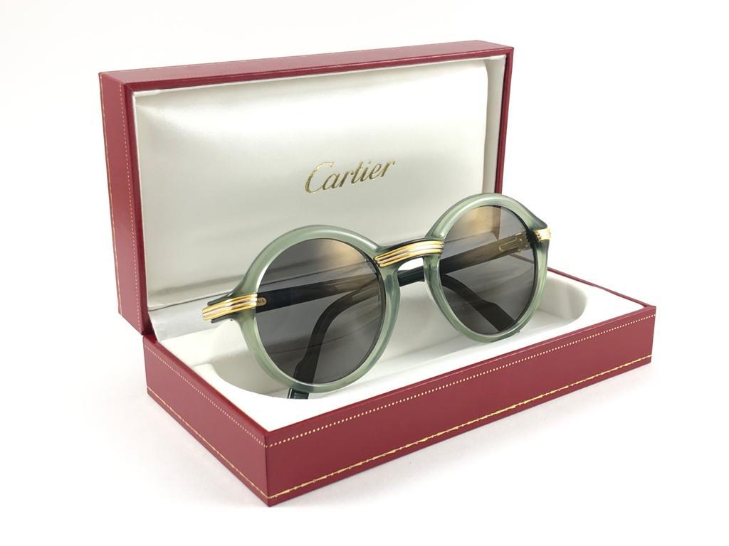 New Rare Cartier Cabriolet Round Jade & Gold 52MM 18K Sunglasses France 1990's 10