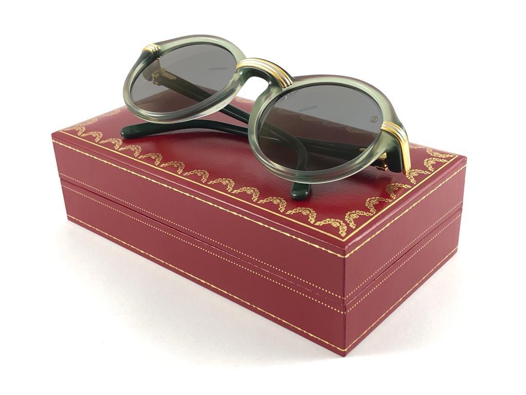 New Rare Cartier Cabriolet Round Jade & Gold 52MM 18K Sunglasses France 1990's 11