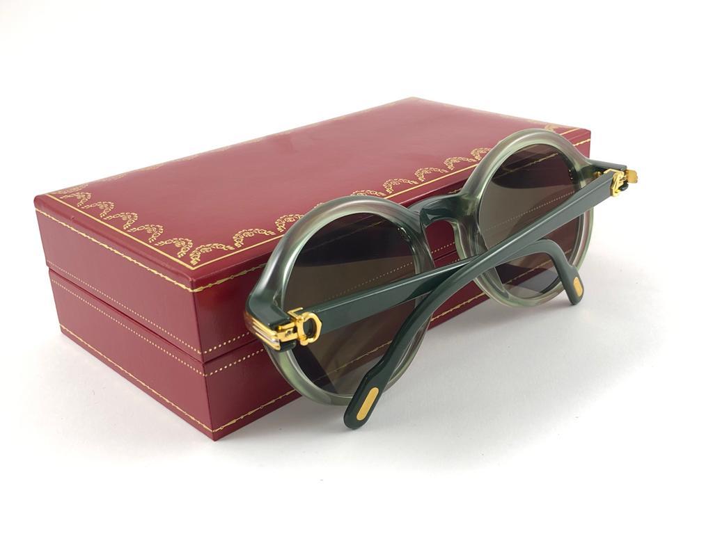 New Rare Cartier Cabriolet Round Jade & Gold 52MM 18K Sunglasses France 1990's 13