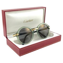 Retro New Rare Cartier Cabriolet Round Jade & Gold 52MM 18K Sunglasses France 1990's