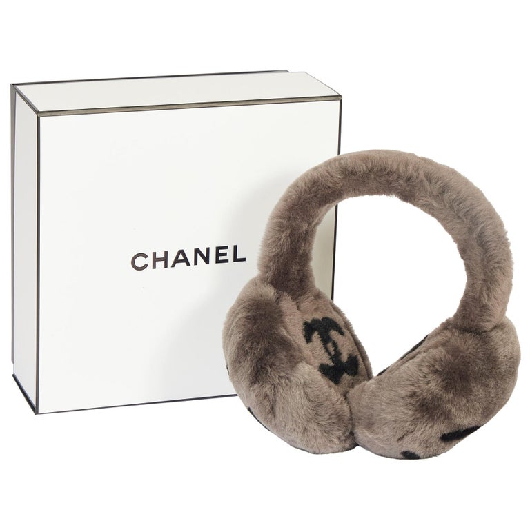 New Rare Chanel Shearling Gray Black Ear Muffs at 1stDibs chanel earmuffs