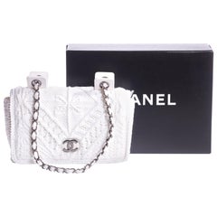 Neu Seltene Chanel White Crochet Klappe Tasche in Box