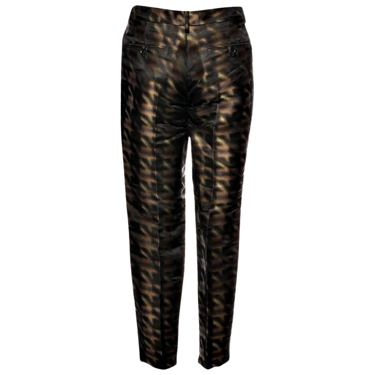 Women's New Rare Gucci Brown & Black Silk Abstract Runway Pants F/W 2013 Sz 42 
