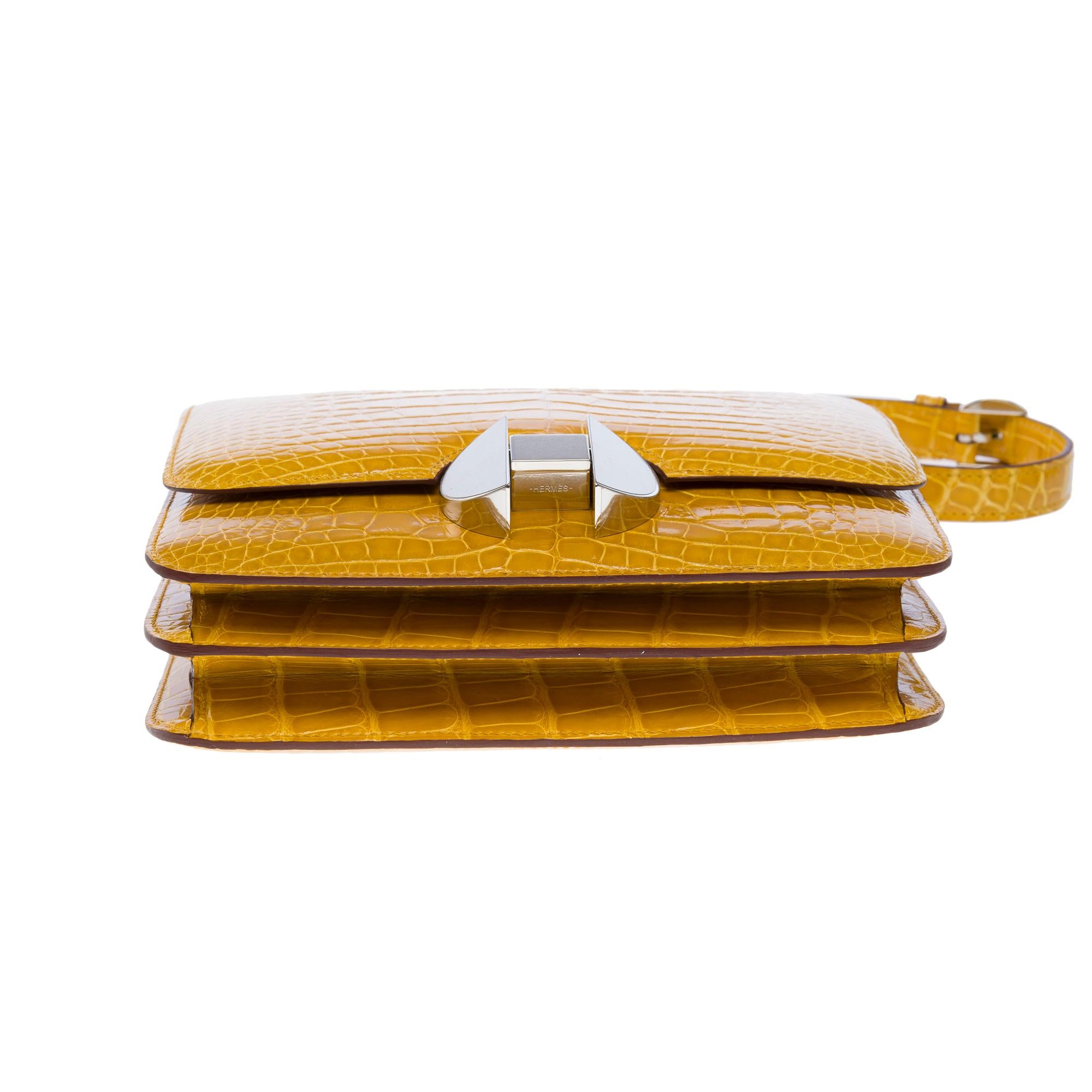 New Rare Hermes 2002 shoulder bag in Ambre Yellow Alligator leather, SHW en vente 6