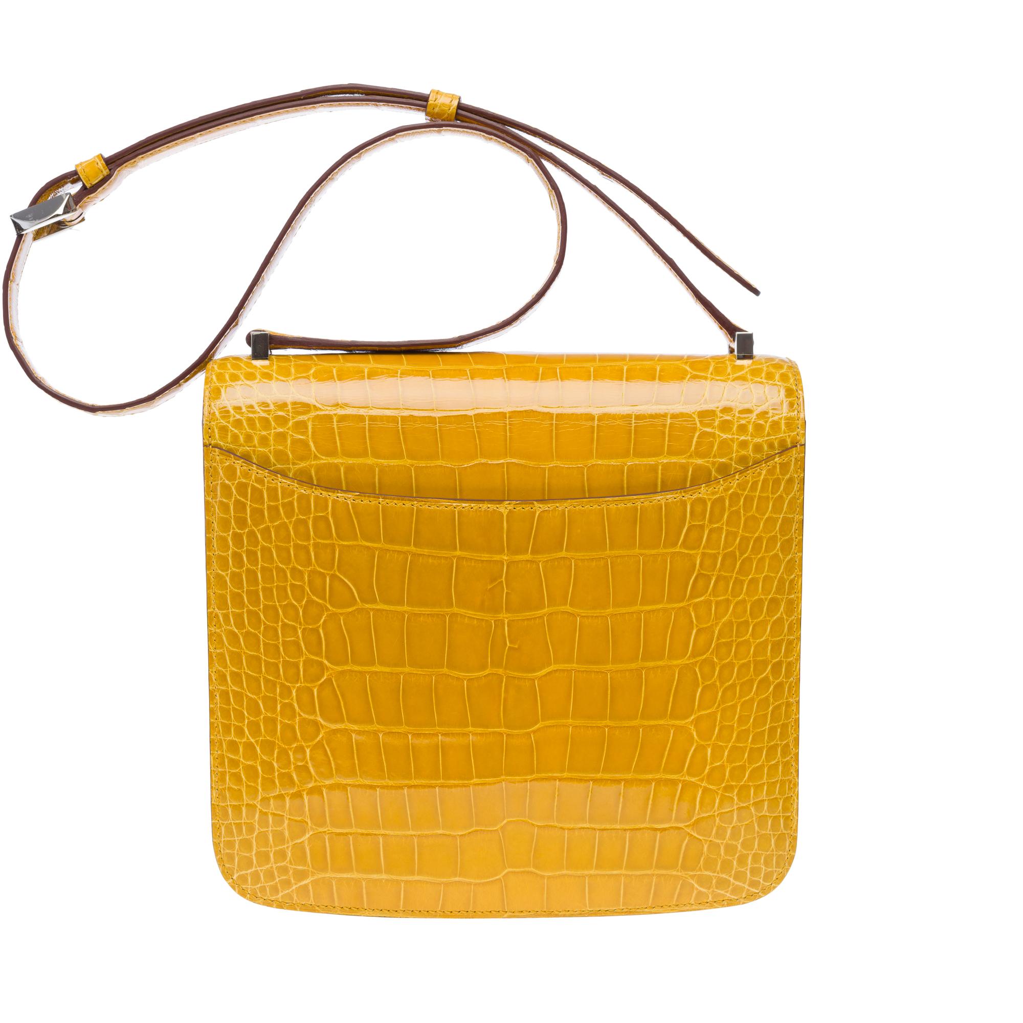Women's New Rare Hermes 2002 shoulder bag in Ambre Yellow Alligator leather, SHW For Sale
