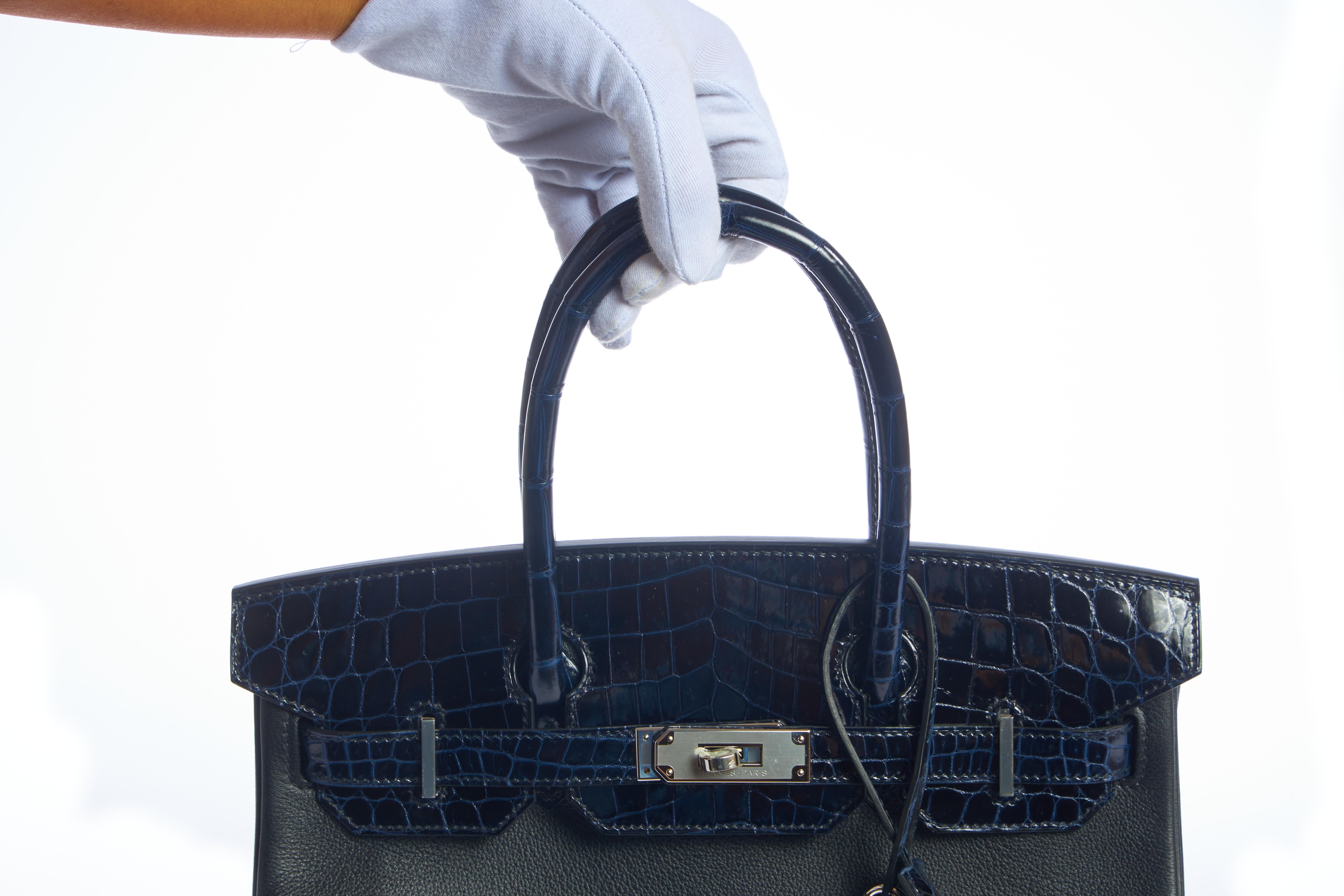 Black New RARE Hermes Birkin 30 Crocodile Novillo Bag in Box