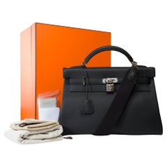 New Rare Hermès Kelly 42 Max in Black Togo leather, SHW