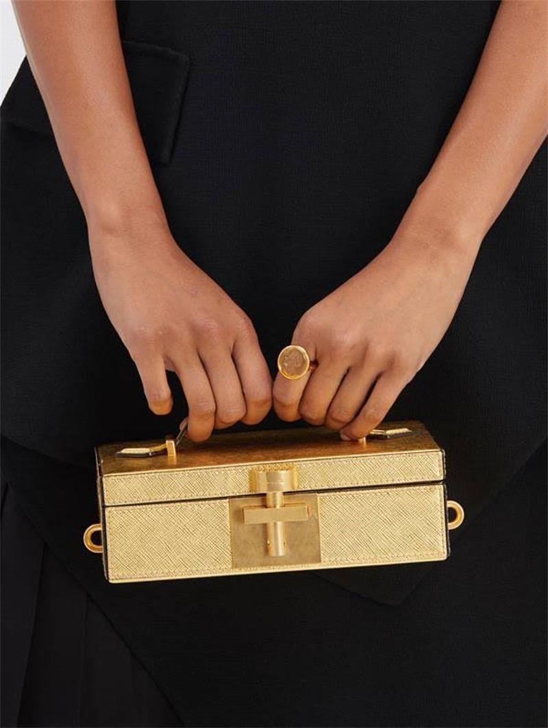 Women's New Rare Oscar De La Renta 2020 Gold Alibi Minaudière Bag With Box & Tags $2250