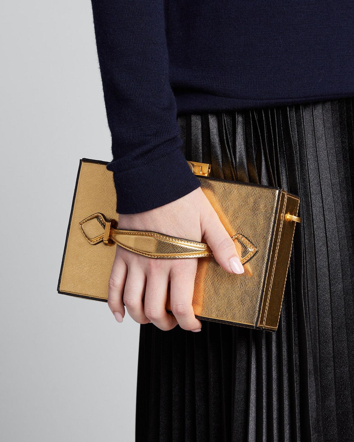 New Rare Oscar De La Renta 2020 Gold Alibi Minaudière Bag With Box & Tags $2250 1