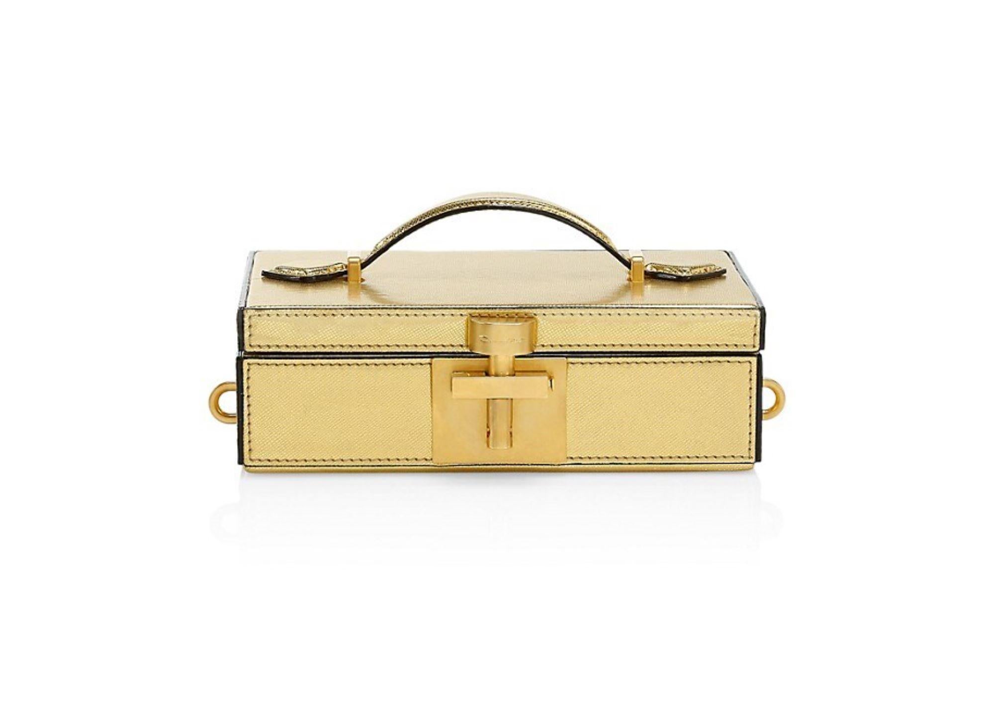 New Rare Oscar De La Renta 2020 Gold Alibi Minaudière Bag With Box & Tags $1890 3
