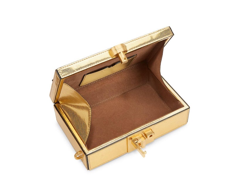 New Rare Oscar De La Renta 2020 Gold Alibi Minaudière Bag With Box & Tags $1890 8