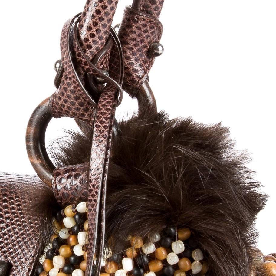 Seltene Salvatore Ferragamo Nerz gefütterte Holztasche mit Perlen und Schlangenhaut mit Etiketten, neu im Angebot 8