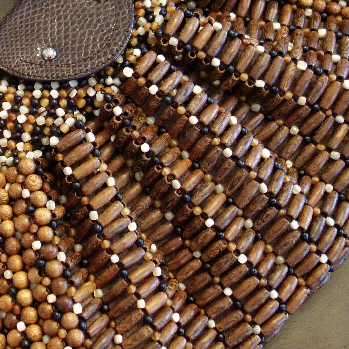 Seltene Salvatore Ferragamo Nerz gefütterte Holztasche mit Perlen und Schlangenhaut mit Etiketten, neu im Angebot 1