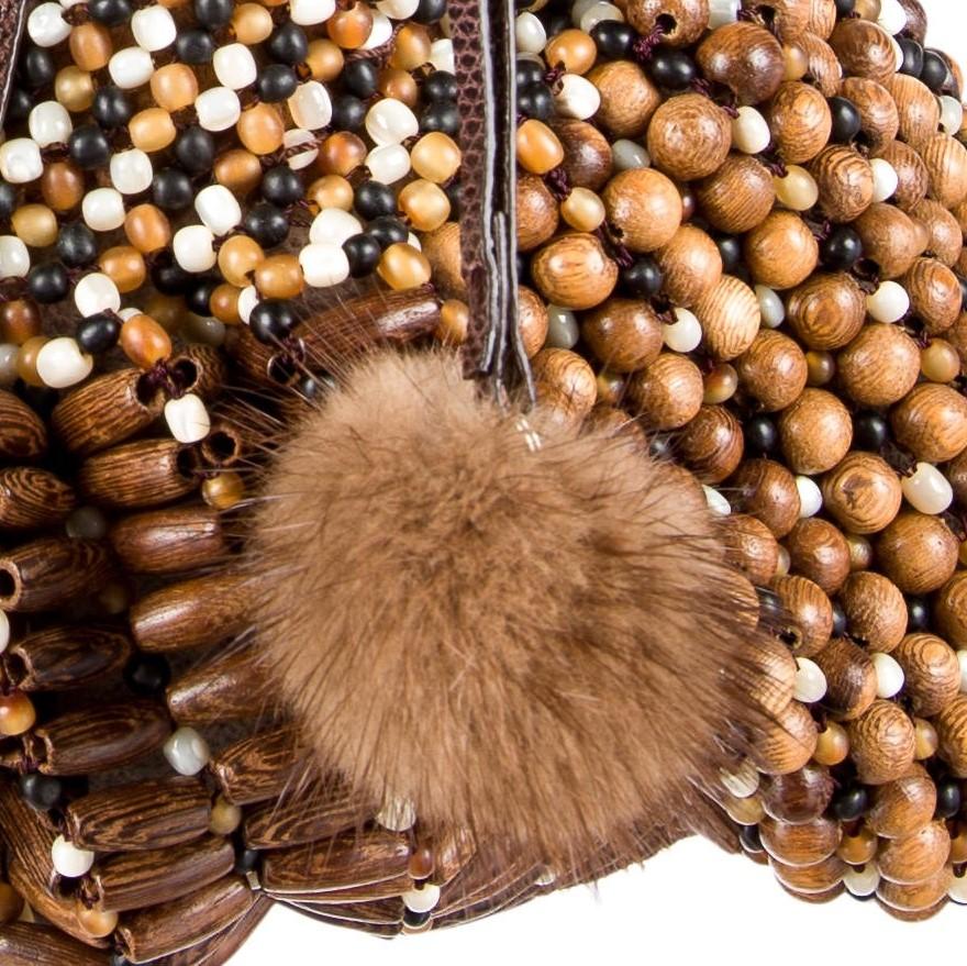 Seltene Salvatore Ferragamo Nerz gefütterte Holztasche mit Perlen und Schlangenhaut mit Etiketten, neu im Angebot 3