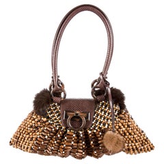 celine phantom bag camel New Rare Salvatore Ferragamo Mink Lined Wood Beaded Snakeskin Bag With Tags