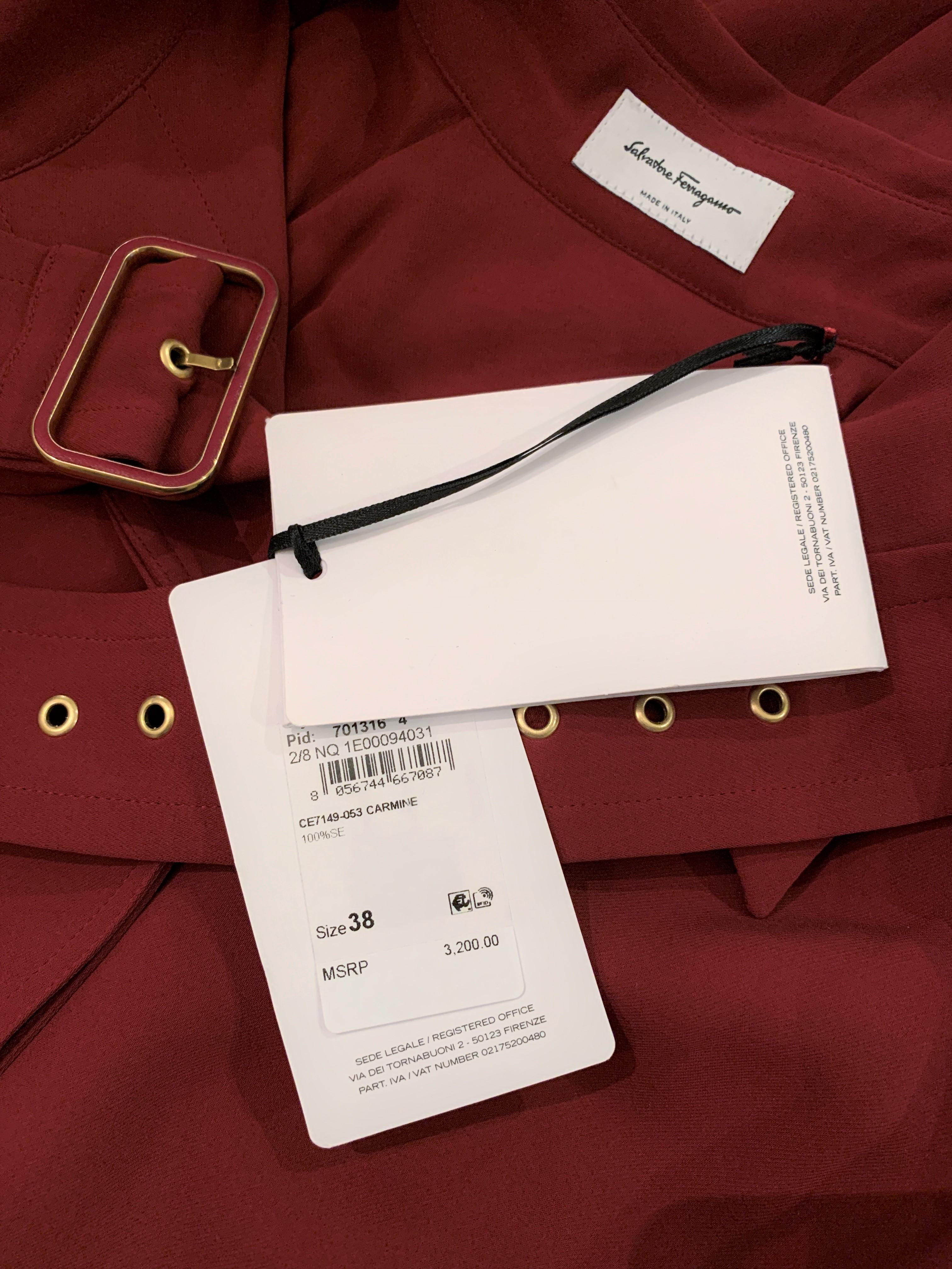 New Rare Salvatore Ferragamo Red Silk Dress F/W 2018  With Tags $3200 Sz 40 For Sale 10