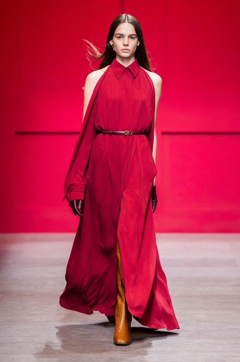 New Rare Salvatore Ferragamo Red Silk Dress F/W 2018 With Tags $3200 Sz 42  For Sale at 1stDibs