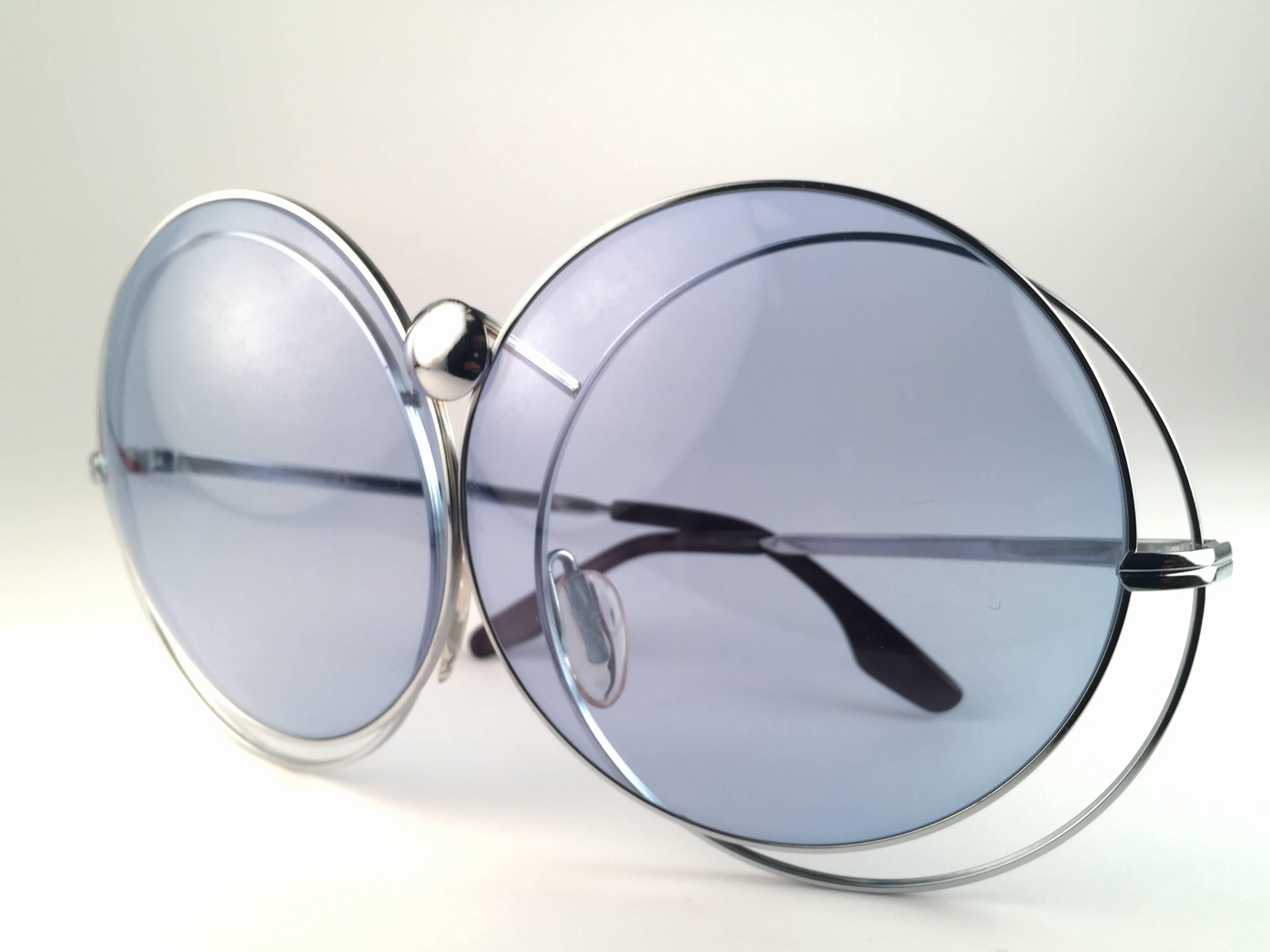 Purple New Rare Vintage Christian Dior Oversized Silver Metal Round Sunglasses 1970's For Sale