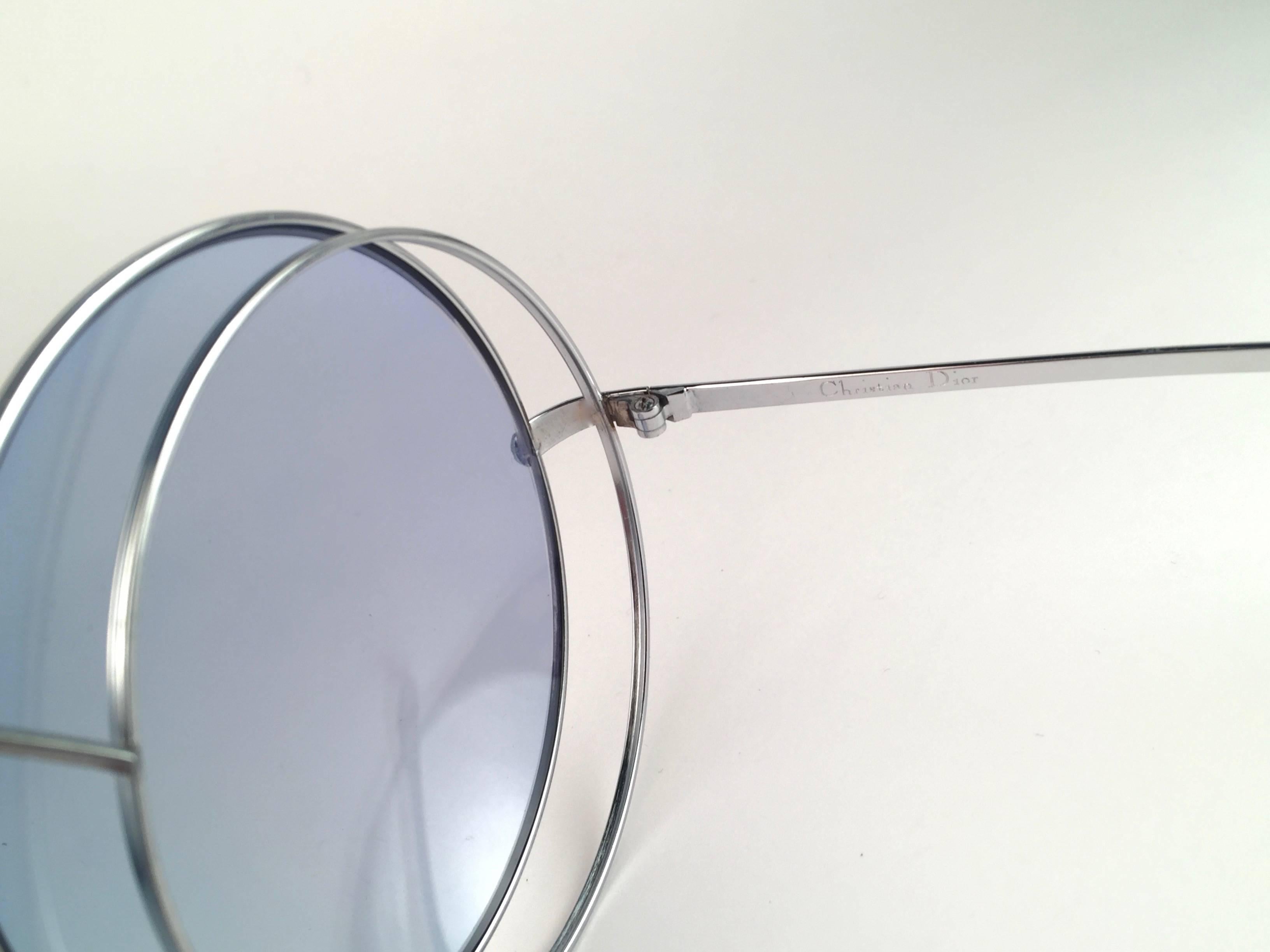 New Rare Vintage Christian Dior Oversized Silver Metal Round Sunglasses 1970's In New Condition For Sale In Baleares, Baleares