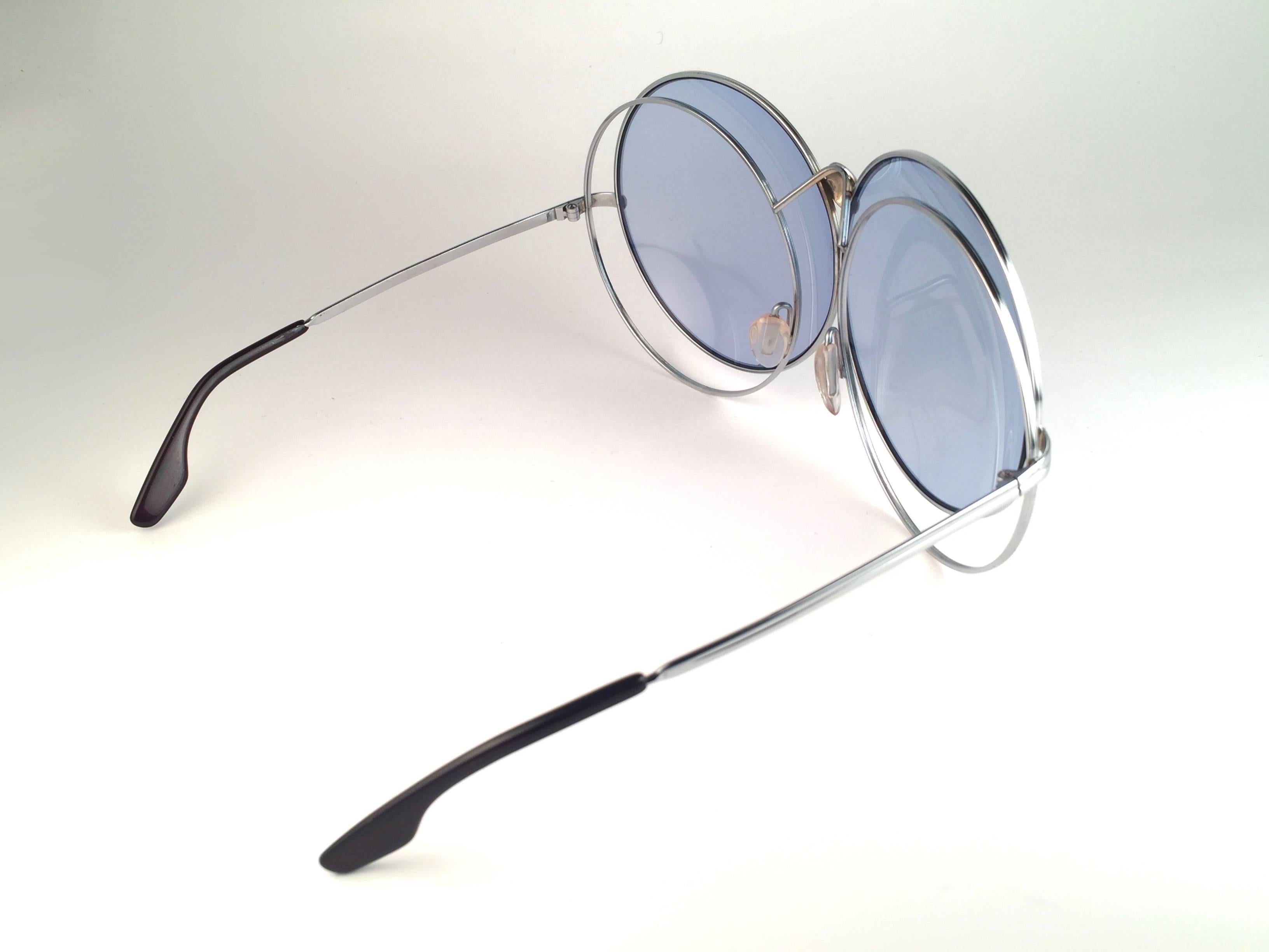 Women's New Rare Vintage Christian Dior Oversized Silver Metal Round Sunglasses 1970's For Sale