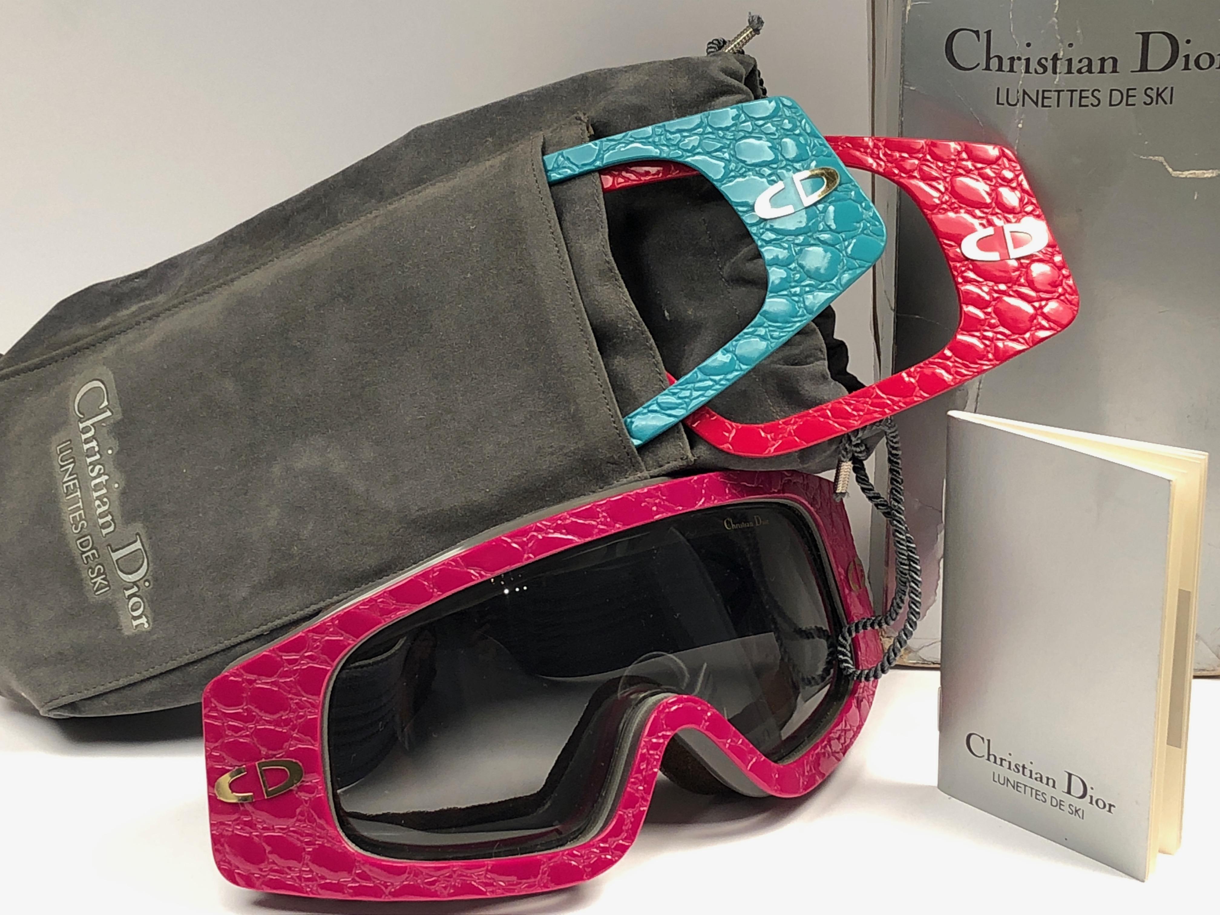 New, Full Set Vintage Christian Dior Ski Sunglasses with three different changeable fronts from the 