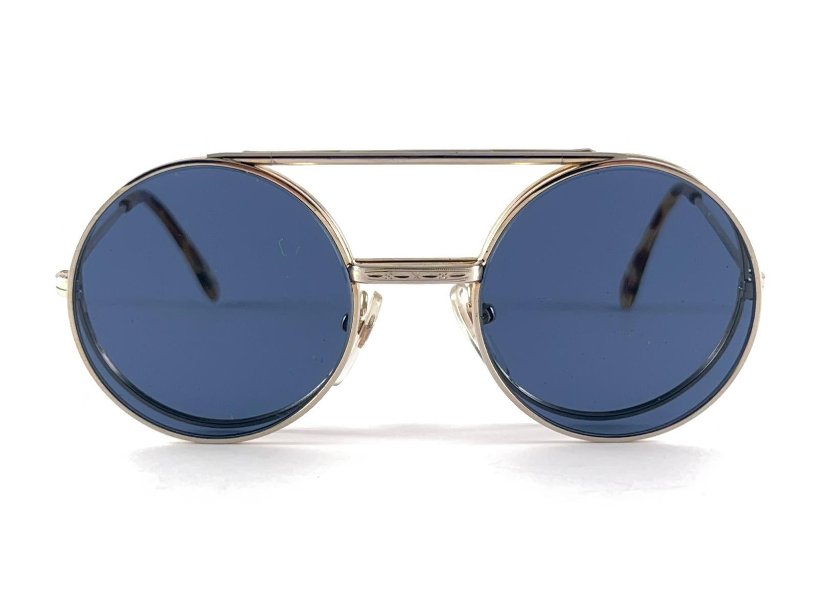 New Rare Vintage Kenzo 47/29 Hinged Silver & Gold Sunglasses 1980's Japan For Sale 7