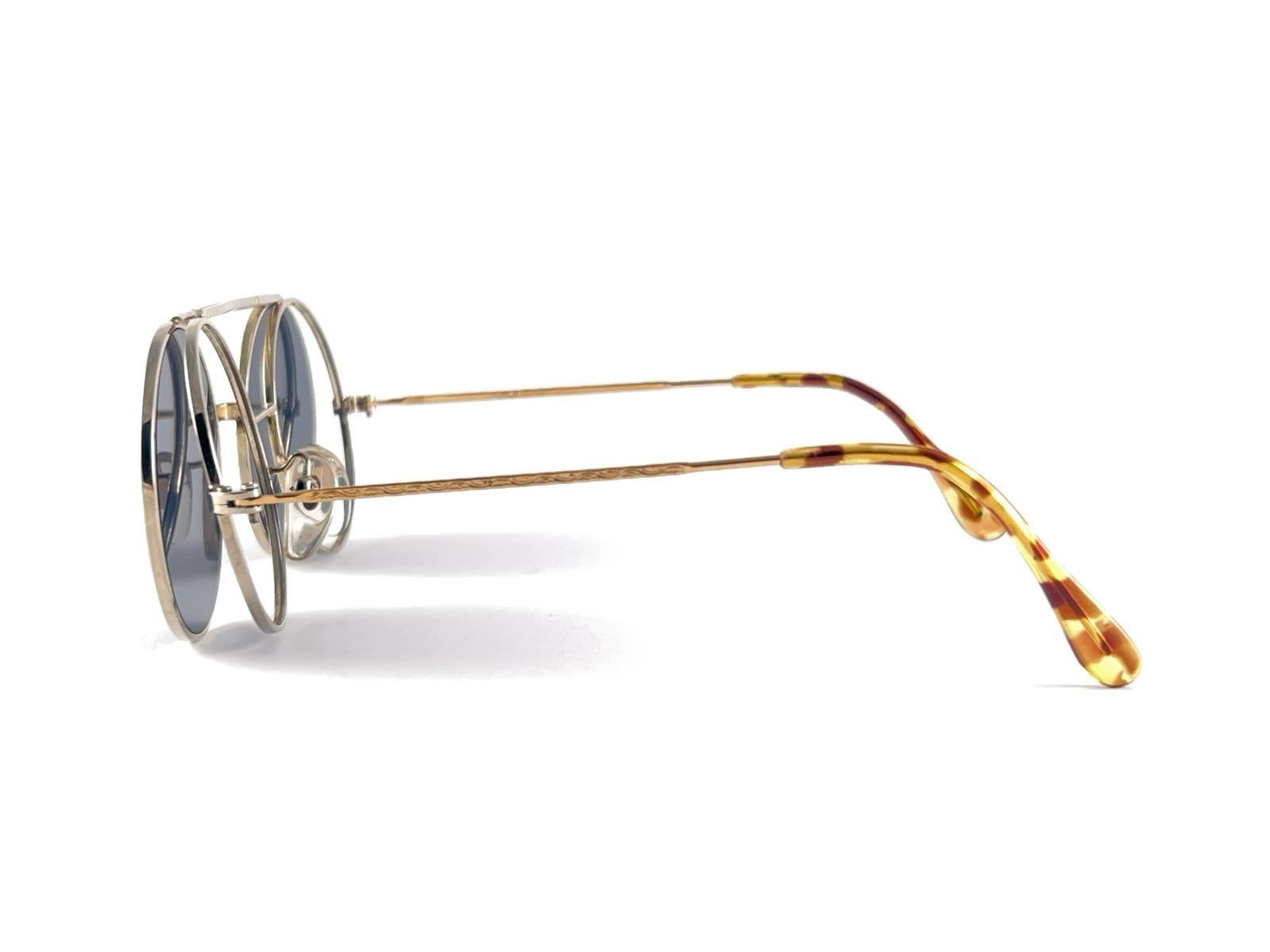 New Rare Vintage Kenzo 47/29 Hinged Silver & Gold Sunglasses 1980's Japan Unisexe en vente