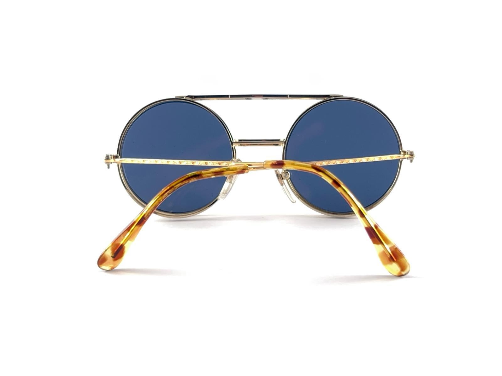 New Rare Vintage Kenzo 47/29 Hinged Silver & Gold Sunglasses 1980's Japan For Sale 3