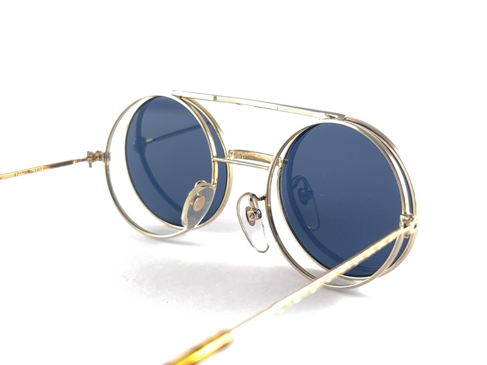New Rare Vintage Kenzo 47/29 Hinged Silver & Gold Sunglasses 1980's Japan For Sale 4