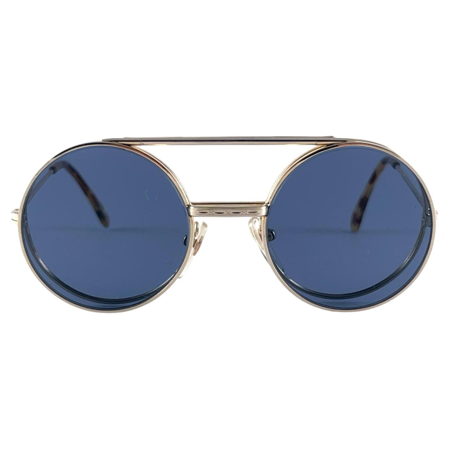 New Rare Vintage Kenzo 47/29 Hinged Silver & Gold Sunglasses 1980's Japan For Sale