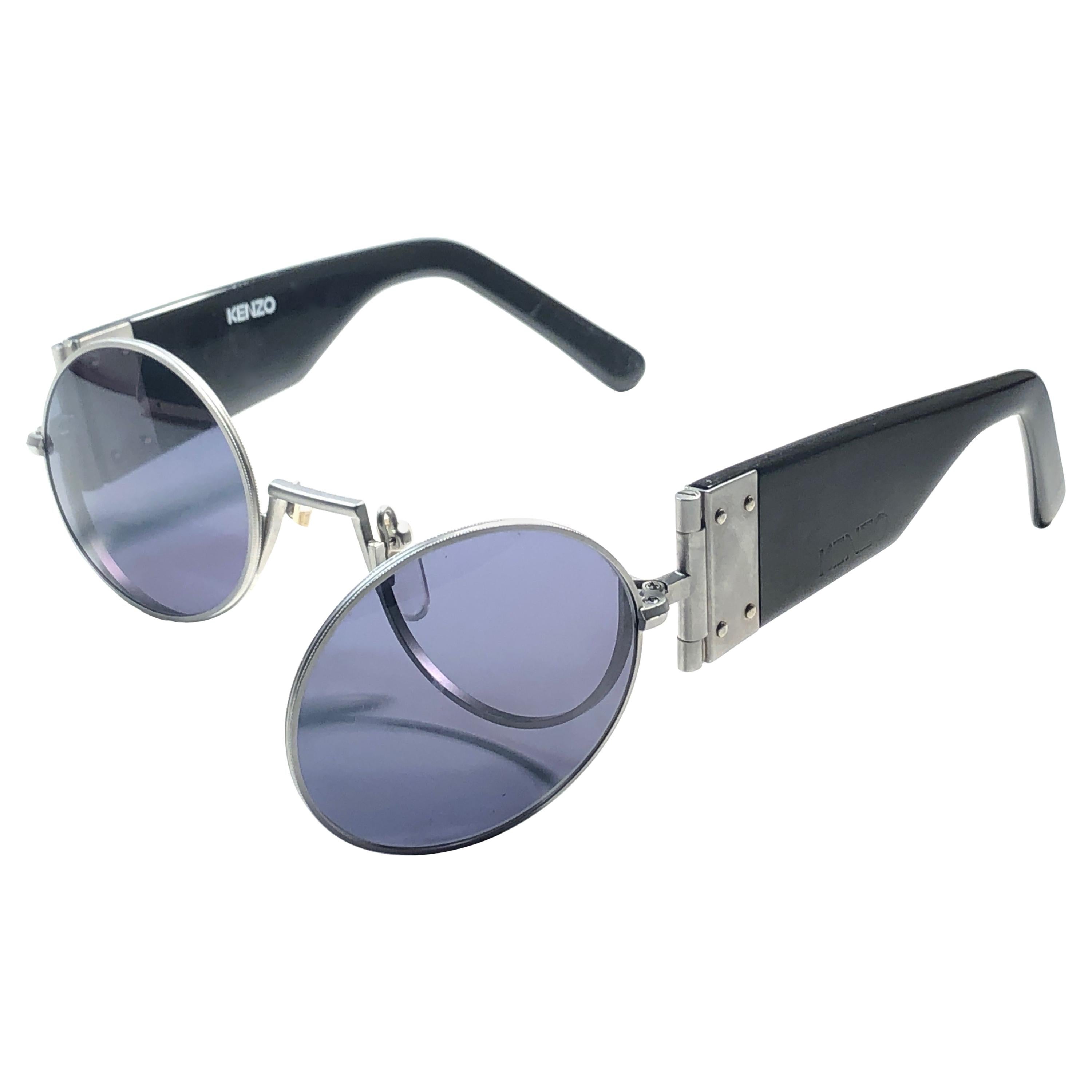 Seltene Vintage Kenzo Klappbare Silber-Sonnenbrille mit Scharnier, 1980er Jahre