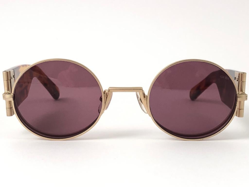 vintage rare kenzo ke2876 round matte gold foldable sunglasses 1980's japan