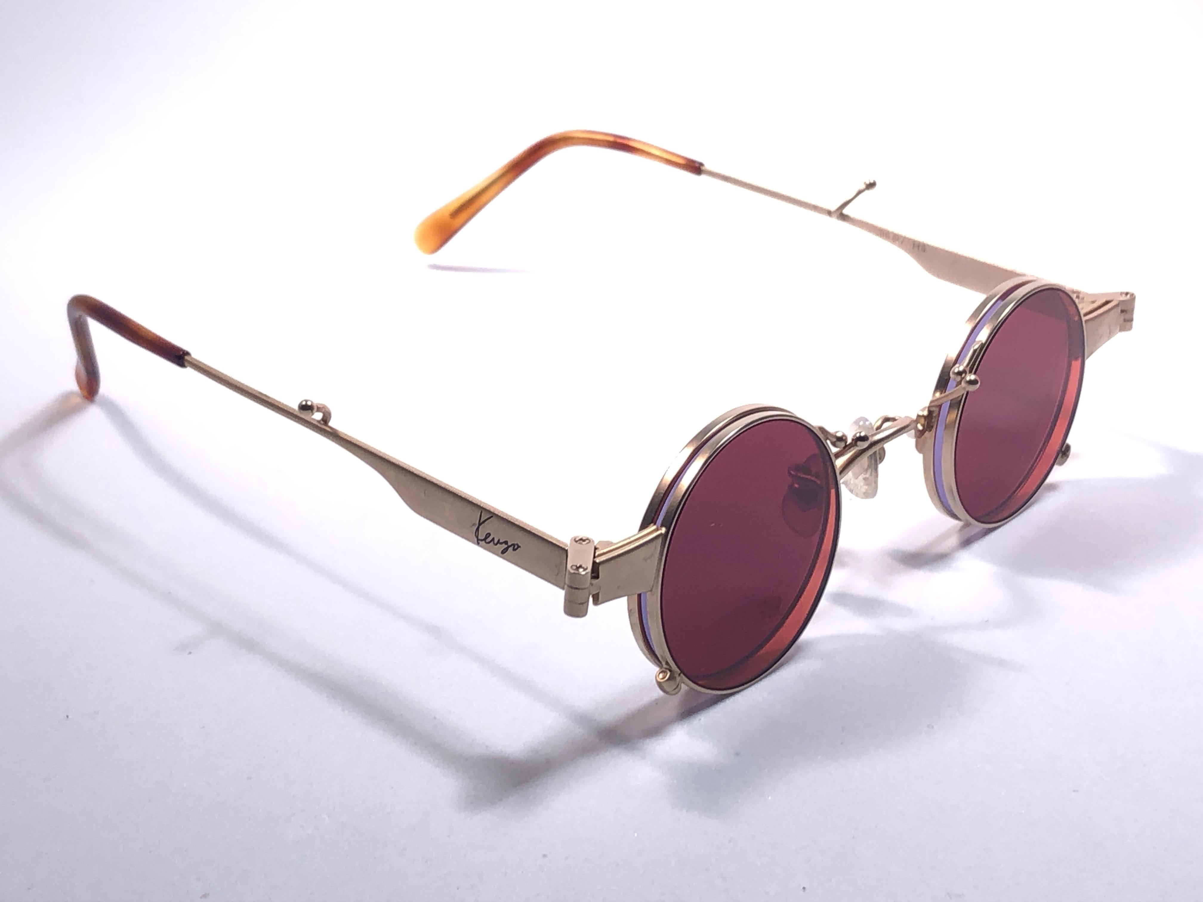New Rare Vintage Kenzo KE2876 Hinged Gold Sunglasses 1980's Made in Japan 2