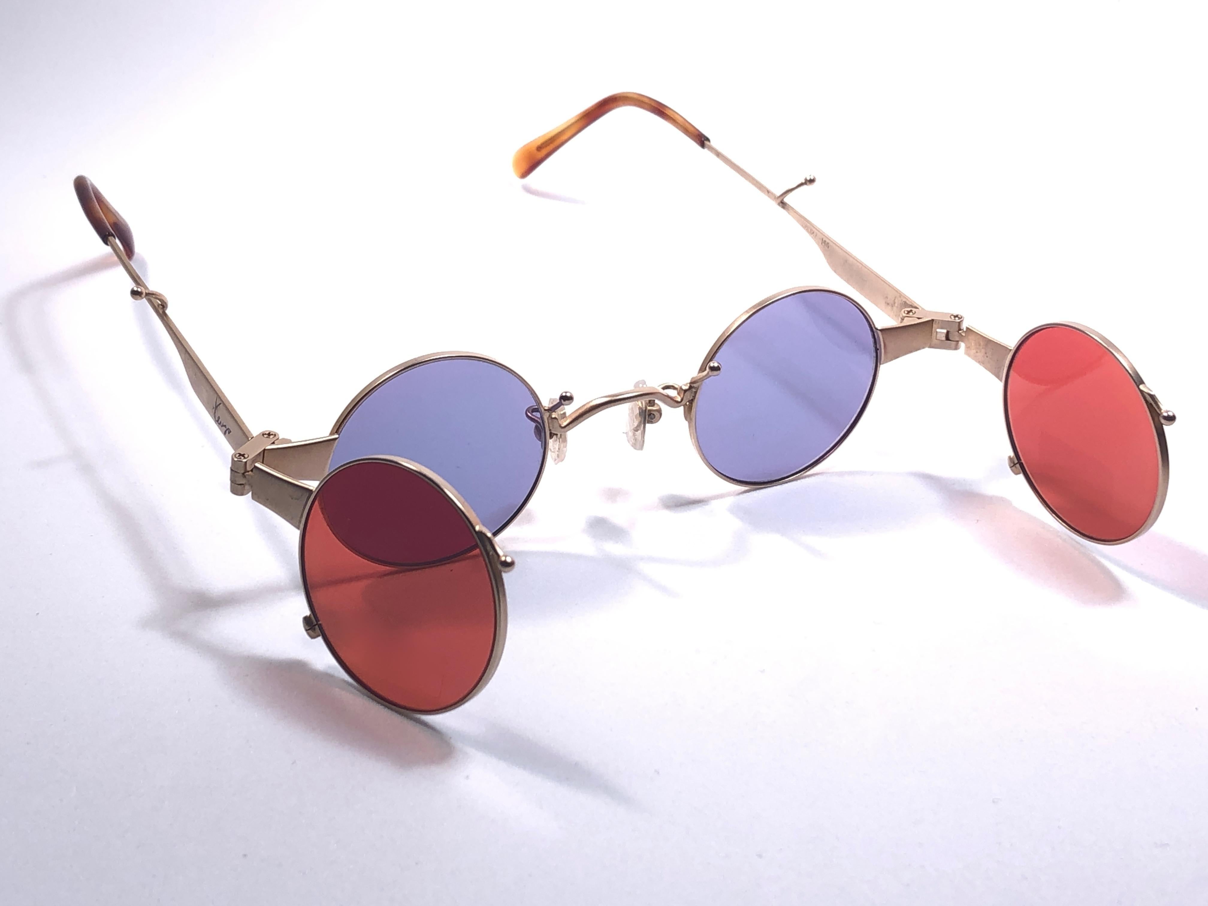 New Rare Vintage Kenzo KE2876 Hinged Gold Sunglasses 1980's Made 