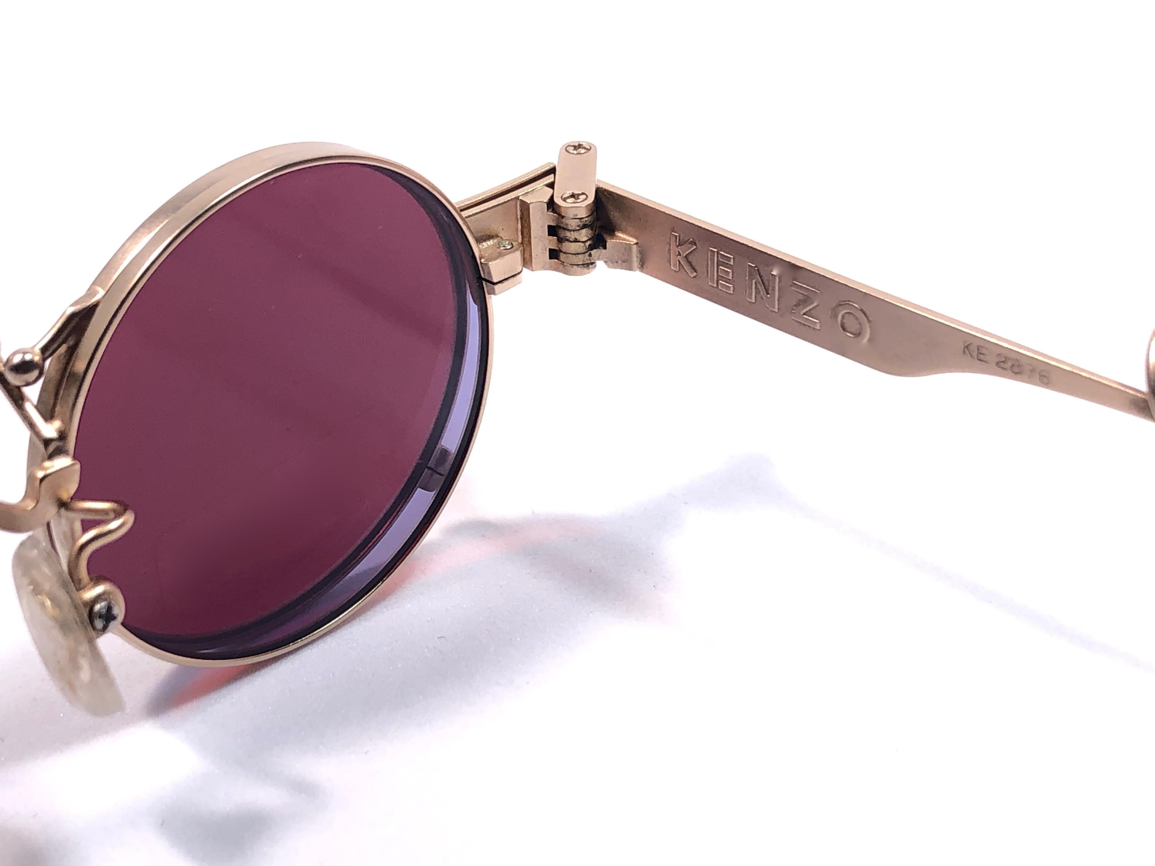 New Rare Vintage Kenzo KE2876 Hinged Gold Sunglasses 1980's Made in Japan In New Condition In Baleares, Baleares